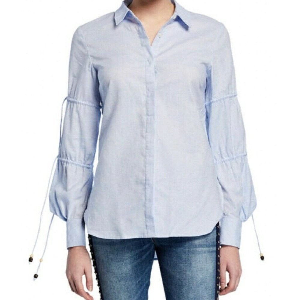 Jonathan Simkhai Light Blue Button Down Bead Detail Blouse Size XS New